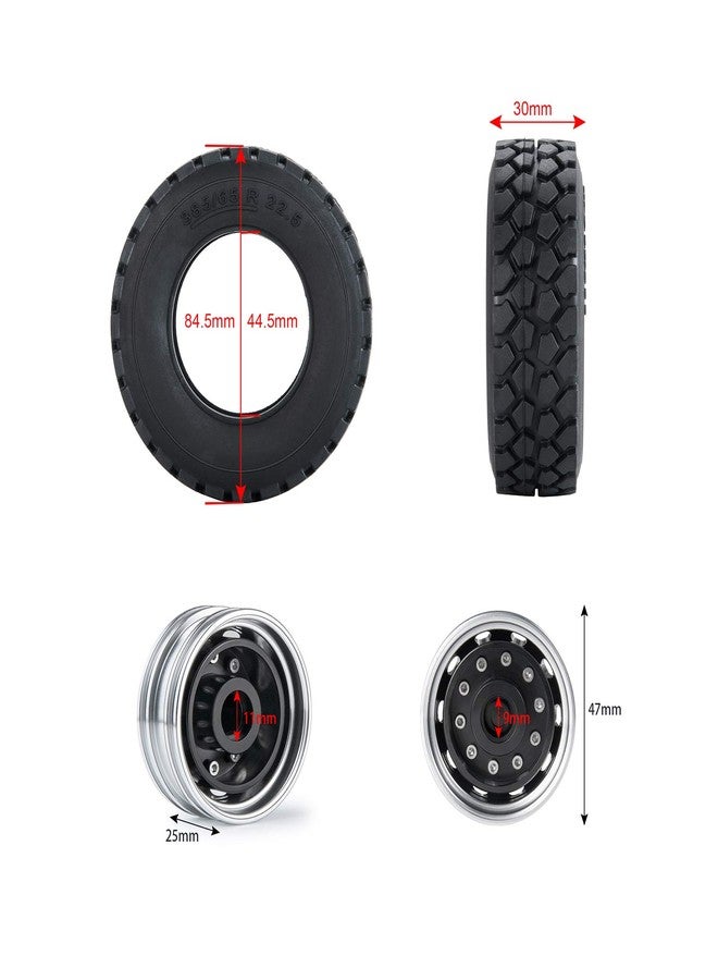 Que-T Metal Front Wheel Rims Hubs & Rubber Tires for 1/14 RC Tamiya Tractor Climbing Trailer Car, Pack of 2 - Image 2